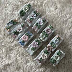 Set of 11 Vintage Napkin Rings Pastel Floral Fine China Ceramic Pastel Gardenp